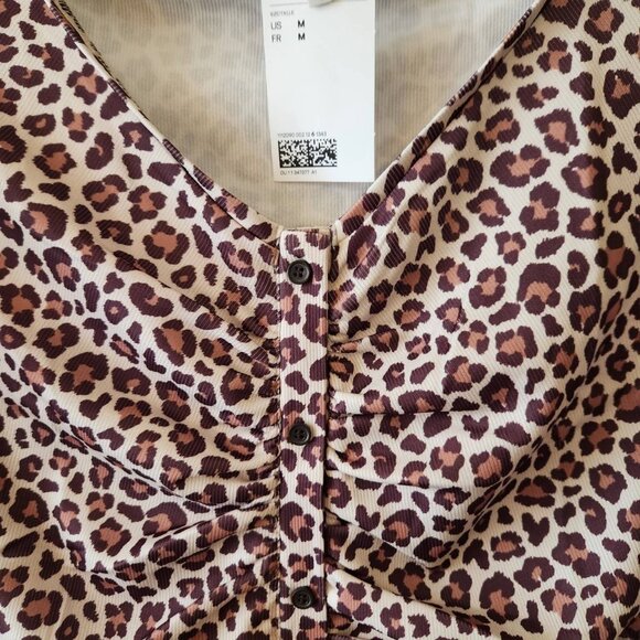 H&M Leopard Print Ruched Mini Dress With Long Sleeves Size M - Picture 4 of 9